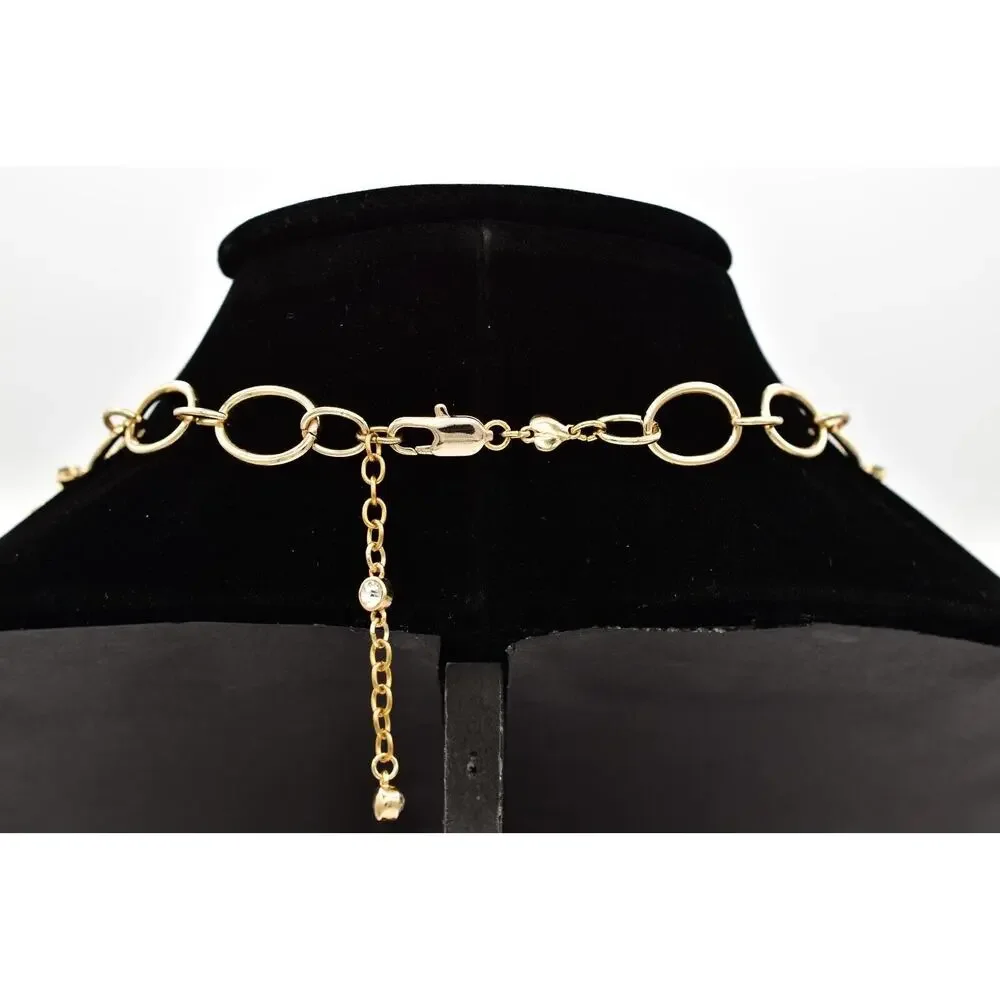 Carolee Vintage Crystal Collar Necklace Green Bezel Gold Glitz Signed Y2K BinA17